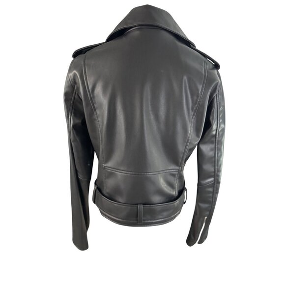 ZARA Small Black Faux Leather Belted Jacket Belted Waist & Zipper Pockets - Picture 8 of 15